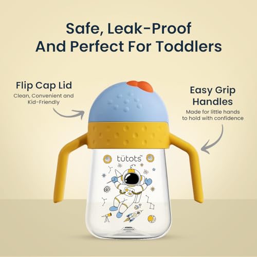 Image of tutots 360 Spill-Proof Sipper Cup with Handles, BPA Free, Leak-Proof, Easy Grip Toddler Drinking Cup (12+ Months) (Yellow + Blue)