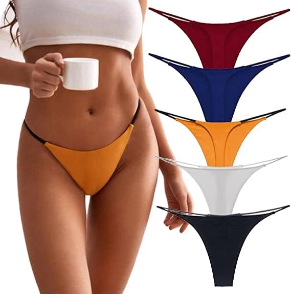 chahoo Sexy Underwear for Women Thong Low Rise G-String Panties 5-Pack Low Waist T Back String Underpants Gift for Women