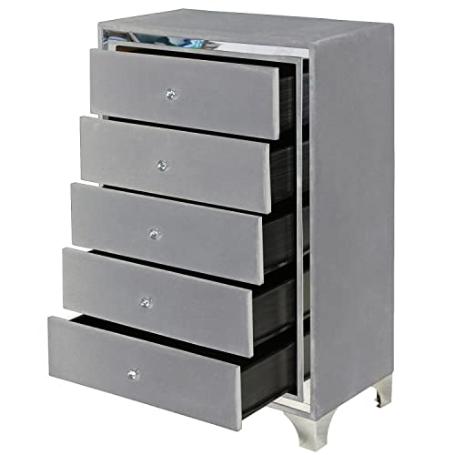 Better Home Products Monica Velvet Upholstered 5 Drawer Chest Dresser In Gray #TOP3
