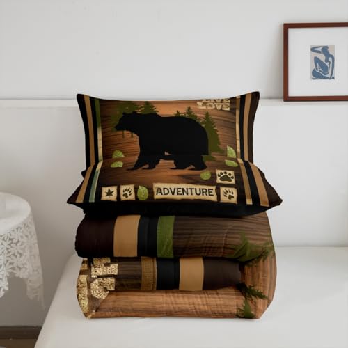 Image of Feelyou King Size Rustic Bear Bedding Set Wildlife Hunting Comforter Set Bear and Paw Comforter for Kids Boys Girls Cabin Duvet Insert Kids Bedroom Decor 3Pcs