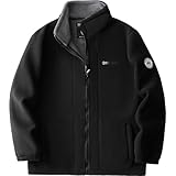 [エアバイ] メンズ フリース 裏 ボア ジャケット 暖かい アウター アウトドア コート 保温 防寒 防風 秋 冬 原宿系 細身 軽量 ゆったり ライト ジャンパー ブルゾン マウンテン ビジネス トラベル スポーツ ヒップホップ アメカジ ストリート シンプル コンパクト ロゴ ジッパー ムートン ウインター バイクジャケット アメリカン スリム ジップアップ ブラック 4A-A18-BKL