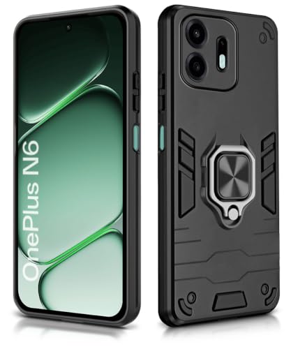 Image of WOW IMAGINE Shock Proof Back Case Mobile Cover for 1+ OnePlus N6 5G | Back Cover Case (Tough Armor | Hybrid PC + TPU | Ring Holder & in-Built Kickstand | Black)