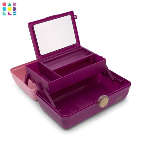 Image of Caboodles On-The-Go Girl Makeup Box, Two-Tone Pink on Violet, Hard Plastic Makeup Organizer Box, Built-In Mirror, Secure Latch for Safe Travel, Spacious Storage for Large Items