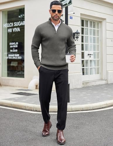 Image of DENIMHOLIC Men High Neck Zipper Full Sleeve Cotton Knitted Winter Sweater for man