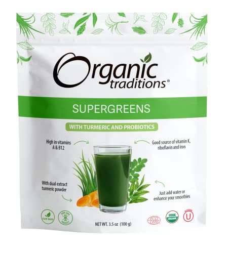 Organic Traditions Probiotic Super Greens with Turmeric - 3.5oz - Greens Powder Blend, Drink Mix