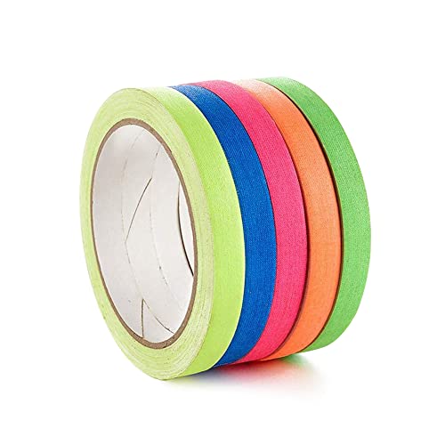 Spike Tape Set - 1/2" x 36' Neon Gaffer Tape, 5 Bright Colors | Dry Erase & Stage Floor Marking | Non-Reflective Pinstripe Tape for Hula Hoops, Theater, Sports.