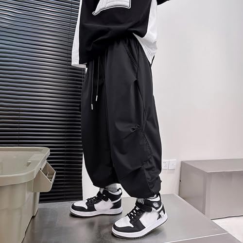 Boys Baggy Cargo Pants Casual Loose Fit Parachute Pant Fashion Harem Joggers Sweatpants with Pockets 5-6 Years 16 Black2