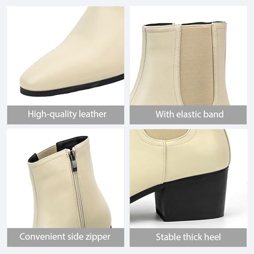 Men'S Classic Leather Chunky Heel Chelsea Boots With Side Zipper Fashion Pointed Toe Elastic Band High Top Block High Heel Formal Chukka Booties For Casual Business Party Wedding2