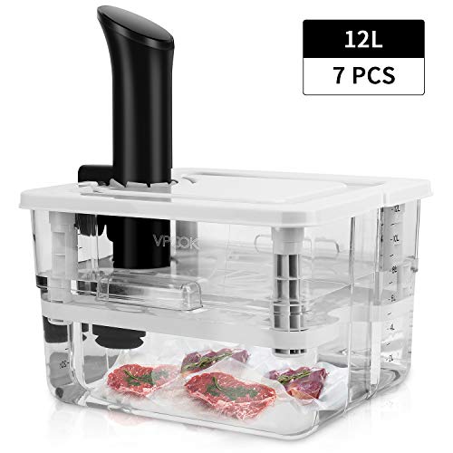 VPCOK Recipiente Sous Vide 7 en 1 Sous Vide Contenedor con Tapa y Estante Personalizados para Adaptarse a la mayoría de Las Sous Vide Roner Cocina, Almacenamiento de Alimentos, Multifunción 12L