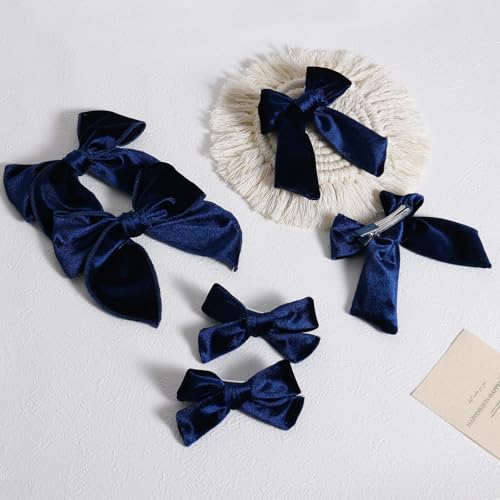 Pinzas de cabello con lazo de terciopelo azul marino Miroksh 6 piezas de 5", 4" y 3.5" miniatura 3