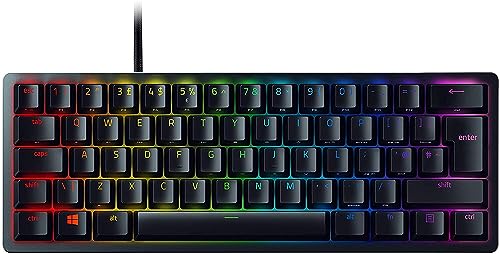 Razer Huntsman Mini (lila brytare) – kompakt speltangentbord (kompakt 60% tangentbord med klickiga Opto-mekaniska strömbrytare, PBT-tangentbord, avtagbar USB-C-kabel) UK layout