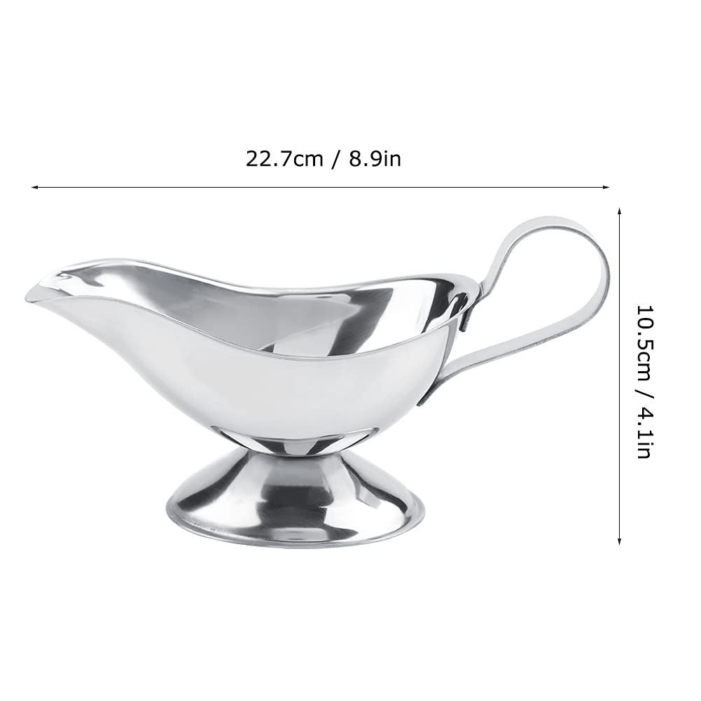 Gravy Boat, Mini Sauce Jug Stainless Steel Gravy Boat with Handle Sauce Cup with Dripless Lip Spout for Gravy Sauces Salad Dressings Cream(10oz)