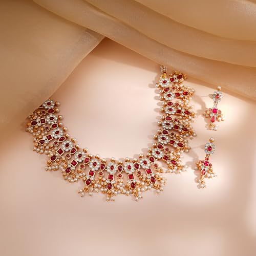 Image of Rubans Necklace Set Gold Plated Traditional Stylish Jewellery Gift for Women & Girls