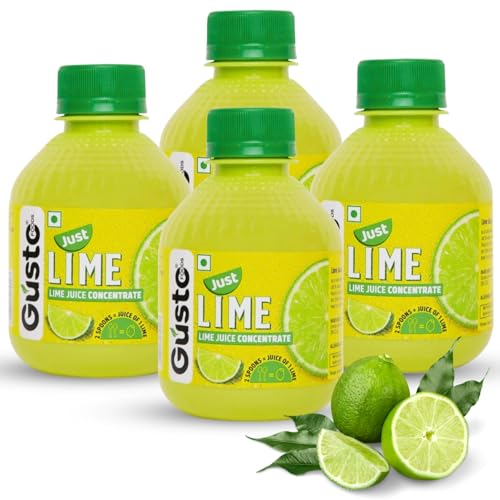 Gusto Foods Green Lime Juice Concentrate - Pack of 4 (800ml) | Equivalent to 80 Limes | Ideal for daily use in Cooking & Beverages | Lime Juice in Every Drop
