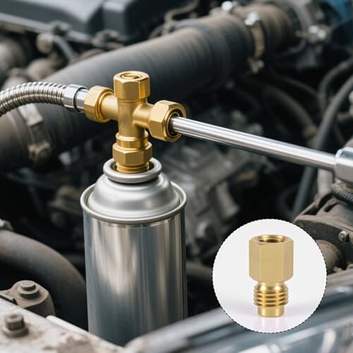 Image of lasuroa 2pcs Brass Refrigerant Tank Adapters, R134A to R12 Fitting Adapter 1 /2 inch Female to 1 /4 inch Male Flare Vacuum Pump Port Connection Kit for AC Refrigerant System