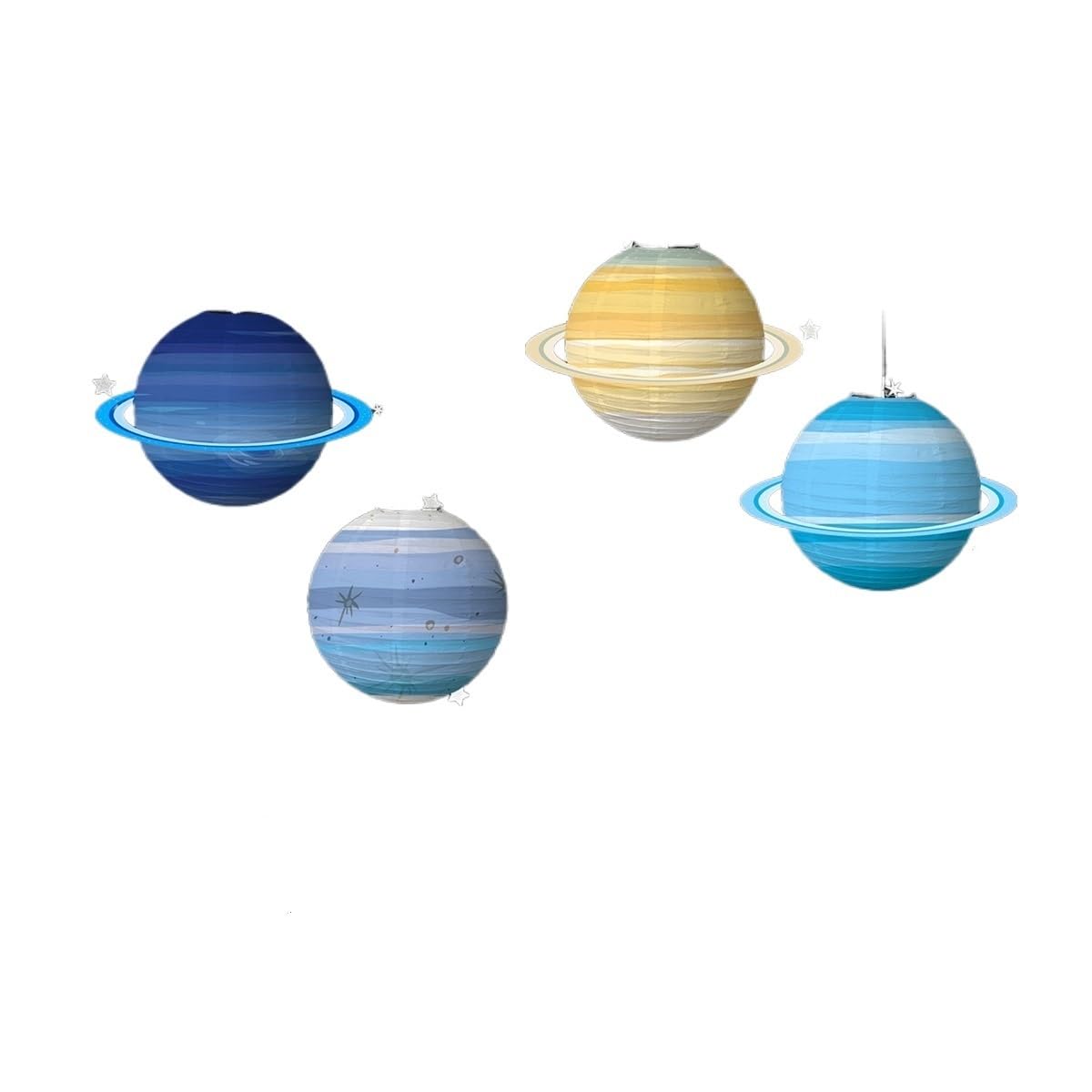 Eight Planets Foldable Starry Paper Lanterns Outer Space Planet Theme Happy Birthday Party Decor Planet Paper Lantern(Blue)