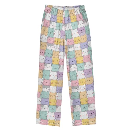 ALAZA White Blue Yellow Cat Kitten Pajama Lounge Pants Long Sleep Pajama Bottoms with Pockets2