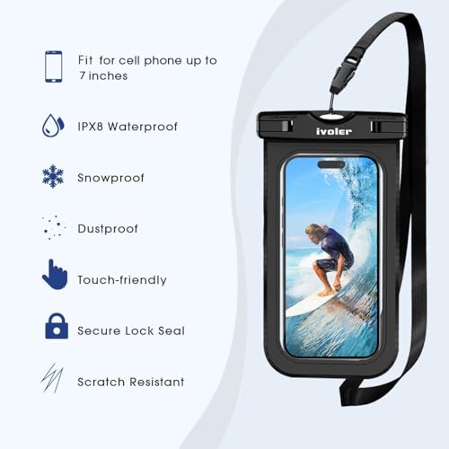 ivoler 2-Pack Waterproof Fanny Pack & Phone Pouch, Dry Bag for Passport, Phone & Wallet, Floating Waterproof Phone Case for Beach, Swimming, Kayaking, Boating, Cruise Essentials & Travel, Black - Image 4