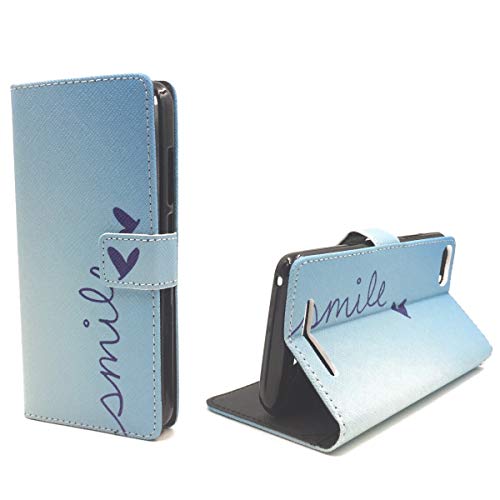 König Design Handyhülle Kompatibel mit Wiko Lenny 3 Handytasche Schutzhülle Tasche Flip Hülle mit Kreditkartenfächern - Smile Blau