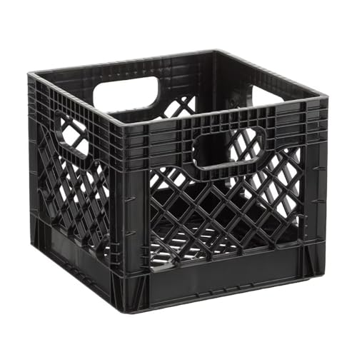 16QT Heavy Duty Plastic Milk Carton, Black, with Built-in Handle