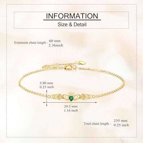 ELFRONT 14k Real Gold Claddagh Bracelet Yellow Gold Irish Celtic Knot Bracelet Solid Gold Claddagh Jewelry For Women Female3