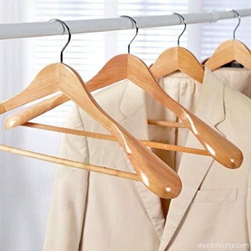 Image of Extra Wide Shoulder Wooden Coat Hangers | Heavy-Duty Wooden Hangers for Clothes | Non-Slip Suit Hanger with 360 Swivel Hook | Solid Wood Hanger for Coats & Jackets (4, Beige)