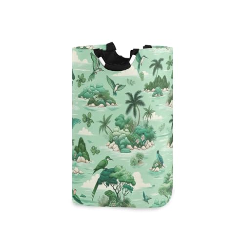 Jihqo Laundry Hamper Basket Island Tropical Birds Green Collapsible Nursery Storage Bin Waterproof Clothing Baskets for Home Bedroom Bathroom Washing Room