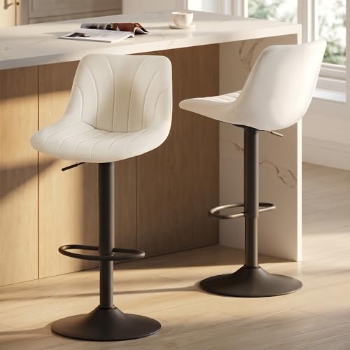VASAGLE Tabourets de Bar, avec Dossier, Chaises de Bar Hauteur Réglable, Rotation à 360°, Repose-Pied en Métal, pour Salle à Manger, Cuisine, Velours, Lot...