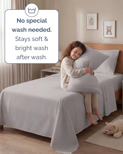 Image of Twin 4 Piece Bed Sheet Set - Soft, Breathable & Cooling Sheets - Light Grey | Ultra Soft Hotel Luxury Bedding Set with 8-16 Inch Deep Pockets, 1 Flat & 1 Fitted Sheet & 2 Pillowcases, Wrinkle & Fade Free