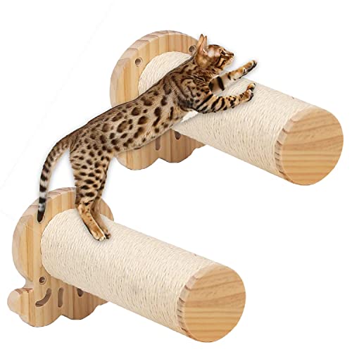 Image of 2 PCS Wall Mounted Cat Furniture Cat Wall Steps with Sisal Floating Scratching Post Shelves for Cat Perch Ladder Furniture