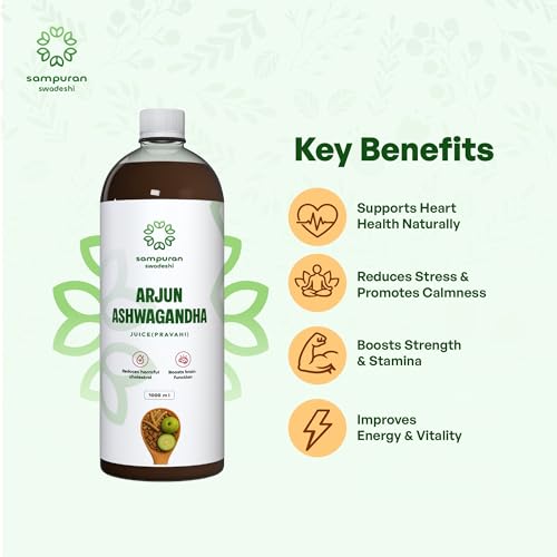 Image of Arjun Ashwagandha Juice - Ayurvedic Blend for Heart Health and Stress Relief (1L) (Pack of 1)