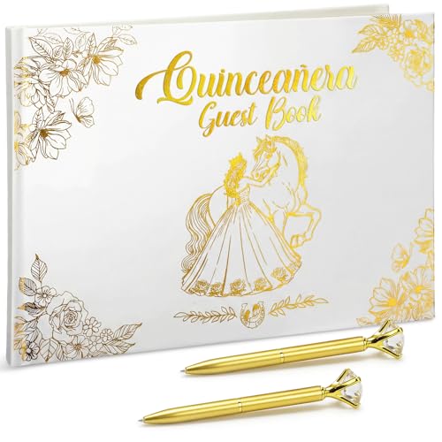 Livre d'or Quinceanera haut de gamme or blanc et stylos diamants