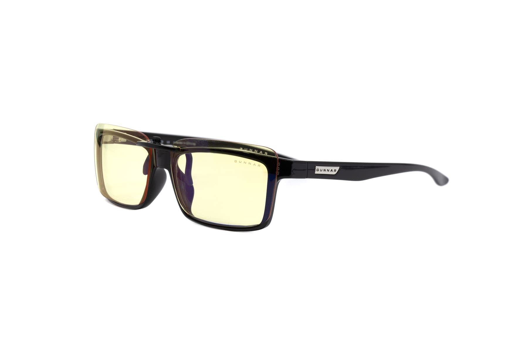 GUNNAR Okulary blokujące światło niebieskie - Parker Clip-on - Amber | Okulary PC/gaming - Parker Clip-on - Onyx - Bursztynowe - Blokuje 65% światła niebieskiego i 100% UV