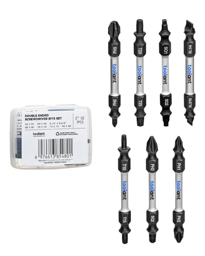 Image of toolant 2 Inch Double-Ended Screwdriver Power Bit, 7 Pcs Impact Bit Set With Magnetic(PH2 & PH1 ; PH3 & PH0 ; SL1 /4 inch & SL3 /16 inch; SQ2 & SQ1;T25 & T20; T15 & T10; PH2 & SQ2),1 /4 Hex Shank With Case