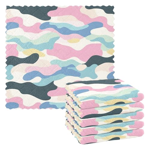 FRODOTGV Paño de limpieza ondulado de camuflaje a mano, 6 paños de cocina de secado rápido, trapos para lavar platos para el hogar, 11 x 11 pulgadas