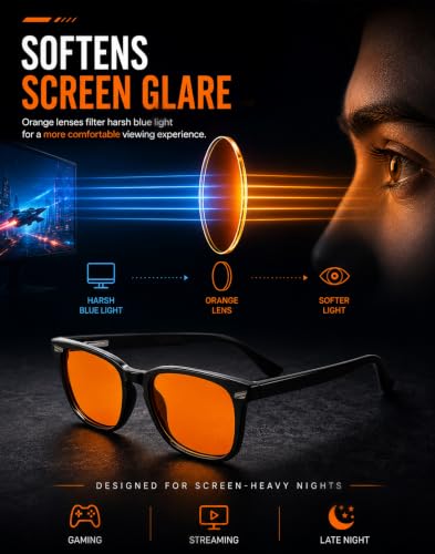 Image of TIJN Blue Light Blocking Glasses Dual AR Coatings Amber Orange Lens for Computer Gaming