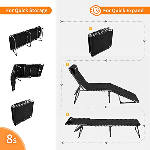 Kingcamp Oversized Padded Adjustable 5-Position Folding Chaise Lounge Chair For Outdoor Patio Beach Lawn Pool Sunbathing Tanning, Heavy Duty Portable Camping Recliner With Pillow, Supports 330Lbs #TOP6