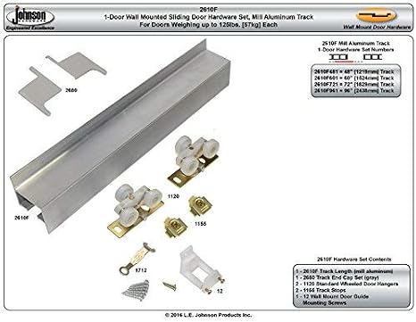 Johnson Hardware 2610F721 1-Door Hardware Set Wall Mount Barn Door Type Sliding Door 72