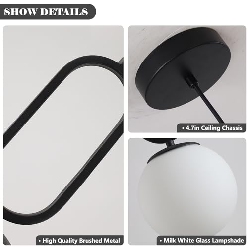 Image of Modern Black Pendant Lights Mid Century White Glass Hanging Light Fixture Retro Industrial Pendant Lamp Vintage Pendant Light for Kitchen Living Dining Room