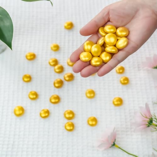 Image of CYS EXCEL Gold Glass Gemstone Beads Vase Fillers (6 LBS) Flat Marble Beads Multiple Color Choices Aquarium Decor Rocks Floral Stones Decorative Mosaic Glass Gem Pebbles