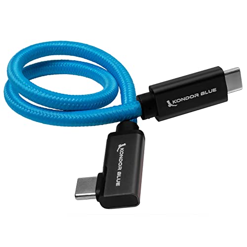 KONDOR BLUE Cable trenzado USB C a USB C | Carga rápida de 100 W | Transferencia de datos rápida de 10 Gbps | Grabación de vídeo SSD 6K para BMPCC 4K6K Z Cam + más | Samsung T5T7 (ángulo derecho,