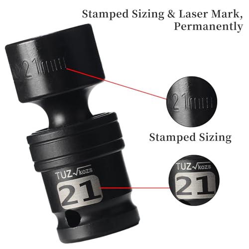 Image of 1 /2 inch Universal Joint Socket.1 /2-Inch Drive Shallow Impact Universal Joint Swivel Socket.Chrome Molybdenum Steel.6 Point, Metric 21mm