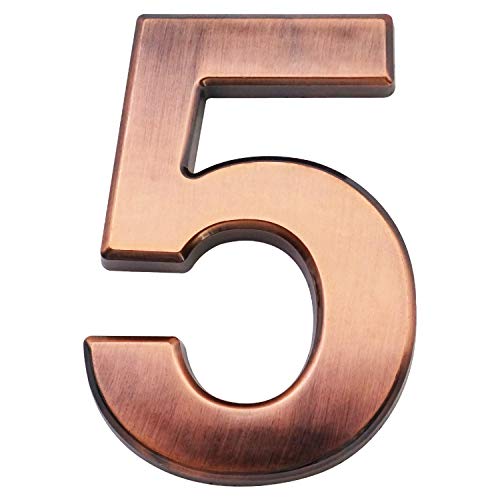 3.9 Inch House Numbers- ABS Engineering Plastics – 1 Pc Self-Adhesive Numbers for Apartment, Hotel, Door, Waterproof Brass Address Number 5