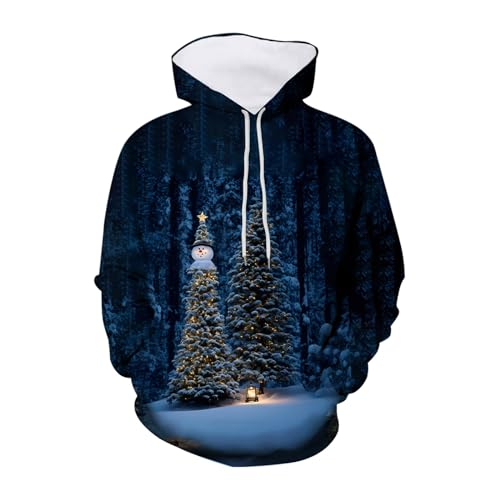 Pull à capuche de Noël manches longues sweat sport homme vêtement chaud hiver motif sapin