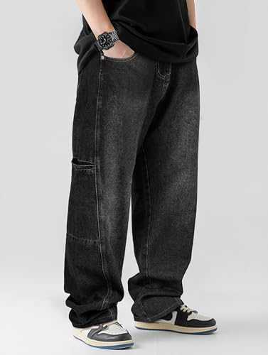 EMMIOL Men's Baggy Jeans Cargo Design with Big Side Pockets,Wide Leg Bottom Jeans for Skater Loose,Y2k Street Denim Pants4