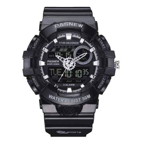 Image of PASNEW Boys' Watches - Dual Display, Large Dial Sport Watch, Black Outdoor Watch for Boys & Teens - Waterproof