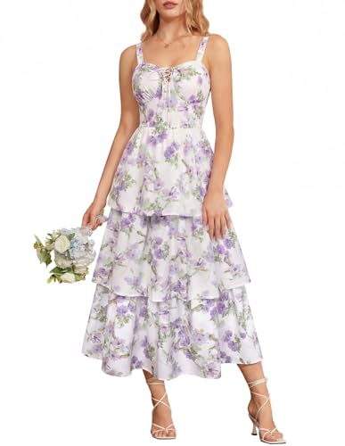 Floral Corset Dress for Women Summer Wedding Guest Dresses White Purple 8