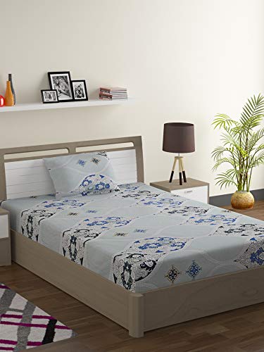 Image of Swayam Pure Cotton Single Bedsheet with 1 Pillow Covers | Size 60 x 90 inch | 160 TC | Ethnic Motifs Design | Soft Breathable Bed Sheet | Comfortable & Durable for Bedroom - Grey