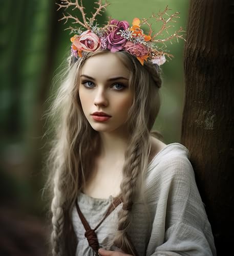 Image of Vivivalue Handmade Adjustable Flower Wreath Headband Halo Floral Crown Garland Headpiece Wedding Festival Party