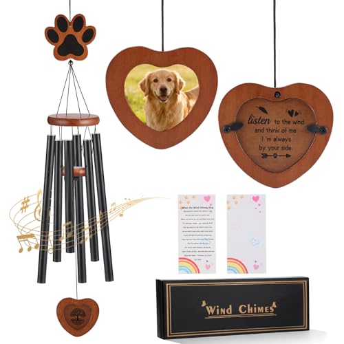Alphatool Dog Memorial Wind Chimes Gifts with Photo Frame - 32in Sympathy Gift for Loss of Dog Pet Memorial Gifts for Dogs Passing Away Bereavement
